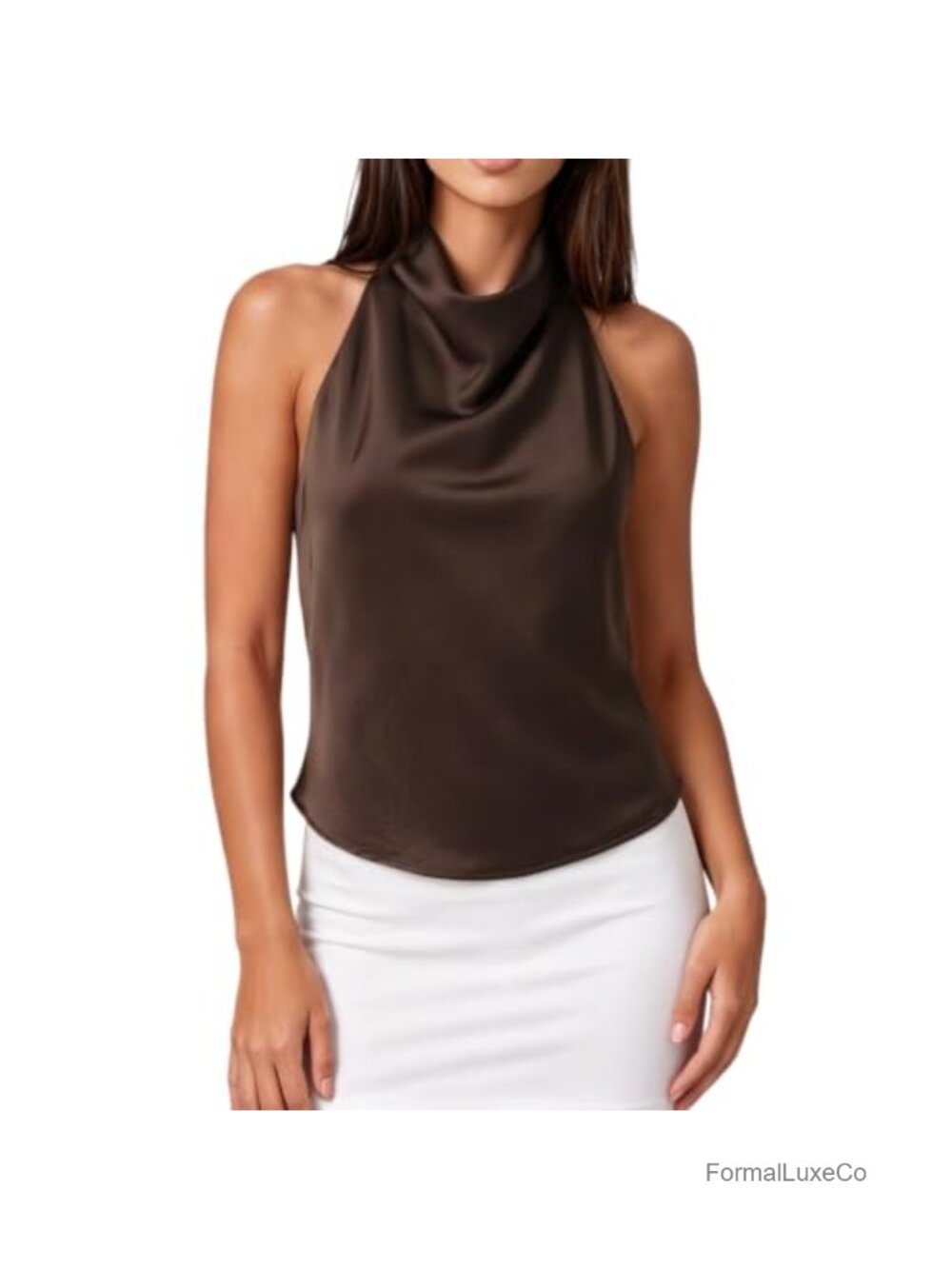 Satin Silk Halter Top Open Back Mock Neck Cami - Women's Sleeveless